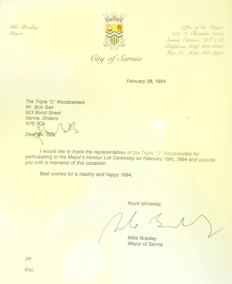 Sarnia City Hall 1994 Mayor's List